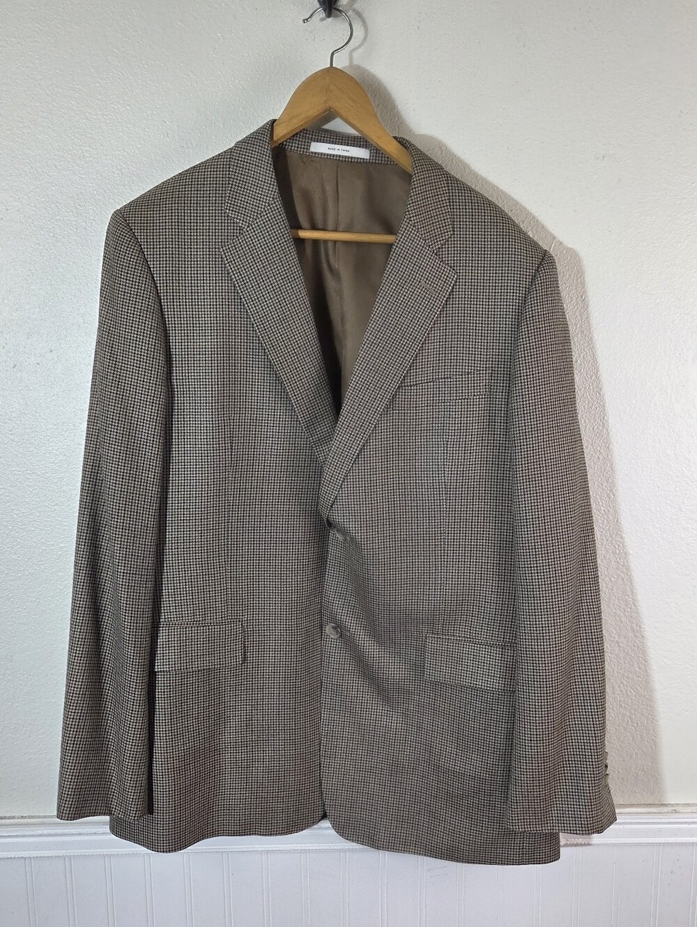 John W Nordstrom Mens 44L Sport Coat Blazer Silk Wool Houndstooth Brown 2 Btn